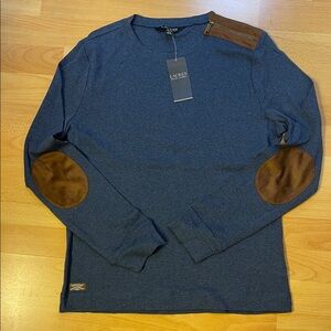 Ralph Lauren Black Label Navy Long Sleeve Tee with Tan Patches